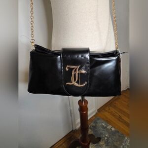 Juicy Couture Black Patent Shoulder Bag with Gold Chain and Logo Plaque
